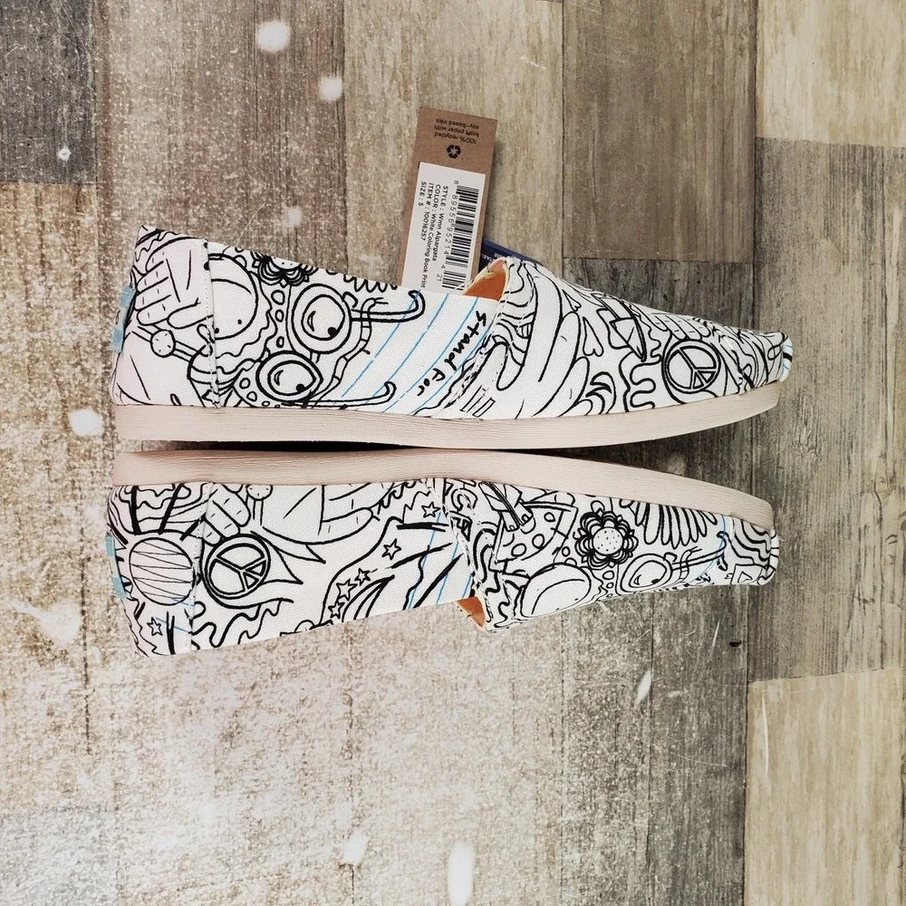Toms Alpargata Womens Loafers Shoe Sz 5 Slip On Coloring Book Print